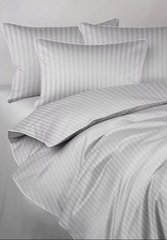 Pościel adamaszek jasny szary z białą lamówką 180x200 MARO HOME