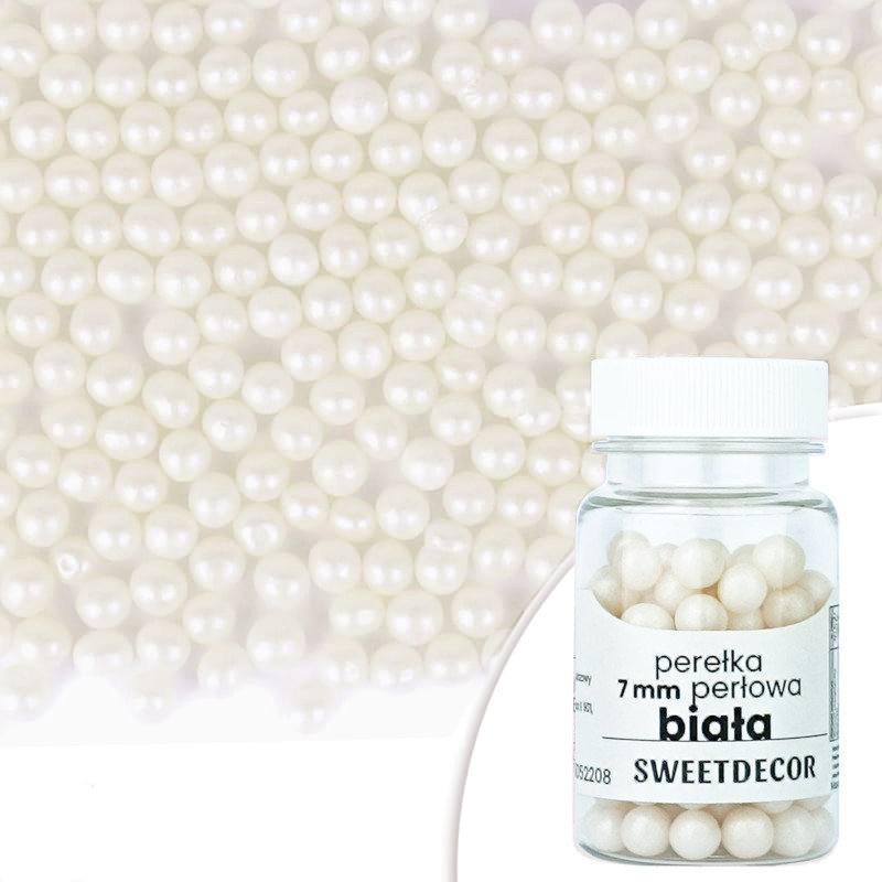 Posypka cukrowa PEREŁKI PERŁOWE BIAŁE 7 mm Sweet Decor, 40 g