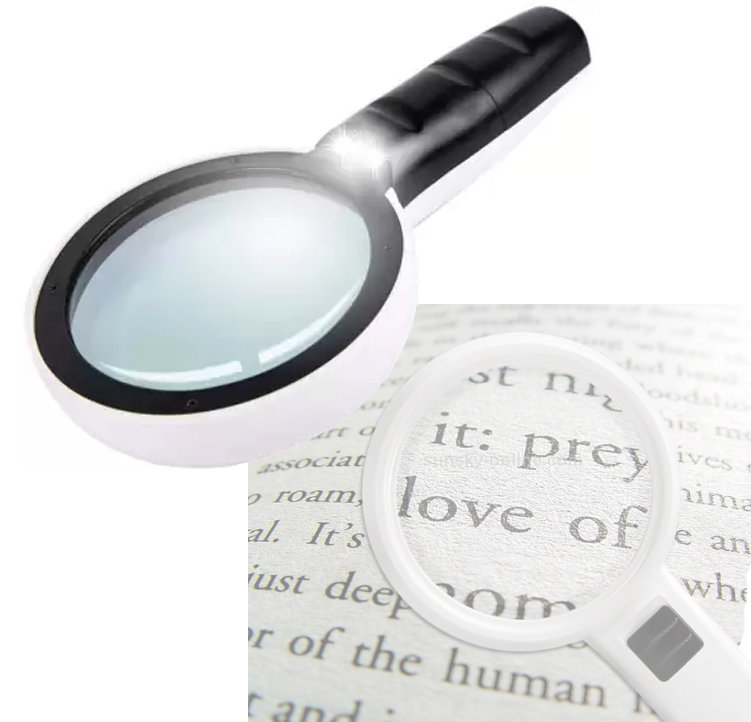 DUŻA LUPA LED PODŚWIETLANA DO CZYTANIA SZKŁO POWIĘKSZAJĄCE 10x 110mm 3x LED