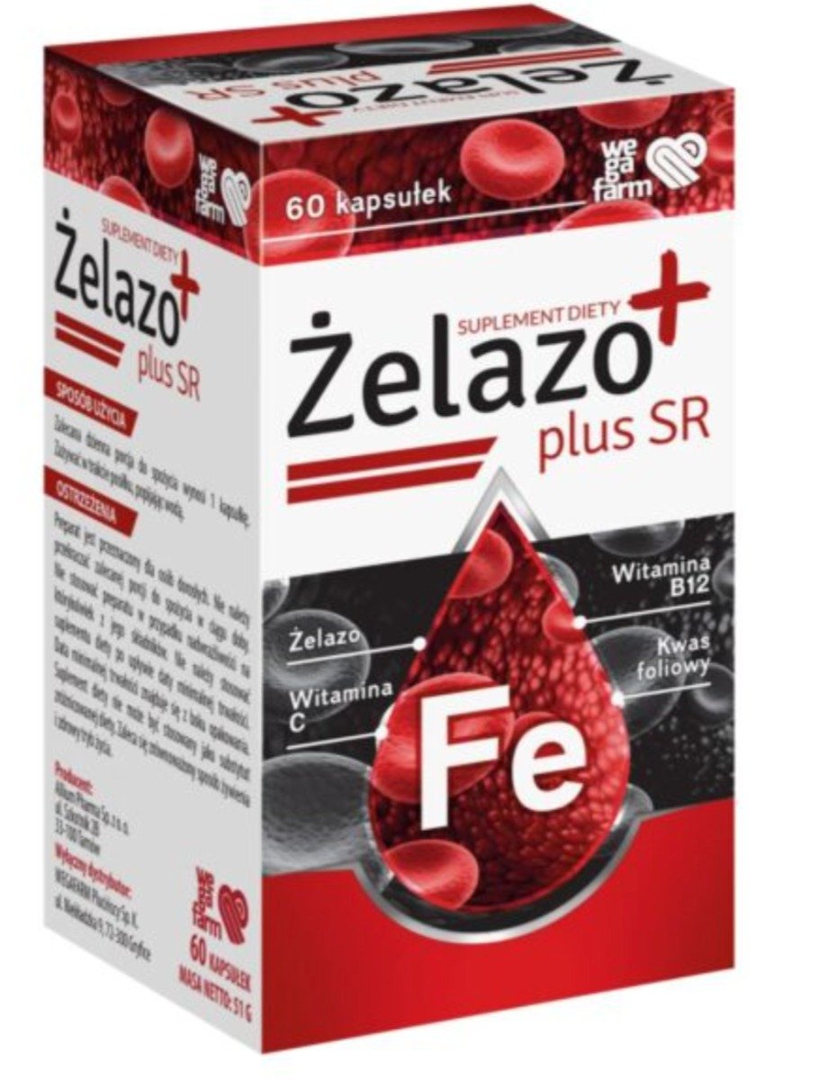 WegaFarm Żelazo Plus SR, Suplement diety, 60 kapsułek