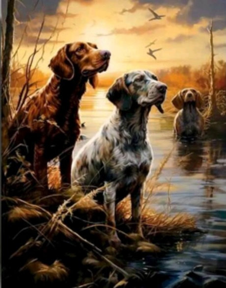 Diamentowa Mozaika Pieski Trzy W Rzece Polowanie 30x40