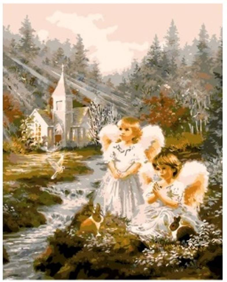 Diamentowa Mozaika Dziewczynki Aniołki Nad Strymykiem   30x40