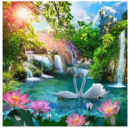 Diamentowa Mozaika Łabędzie Na Jeziorze 30x40