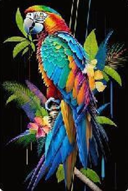 Diamentowa Mozaika Papuga Kolorowa Na Czarnym Tle 30x40
