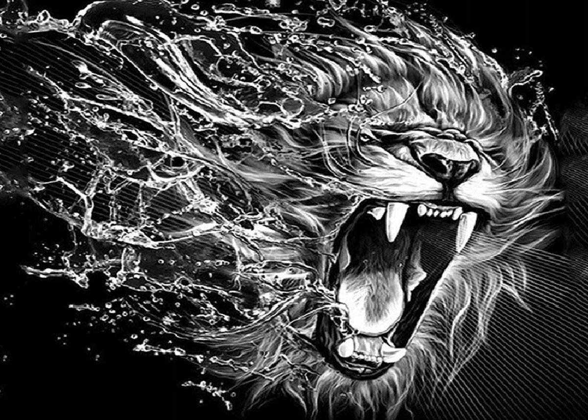 Diamentowa Mozaika Lew Ryczacy Czarno-biały Głowa W Kroplach Wody30x40 Cm