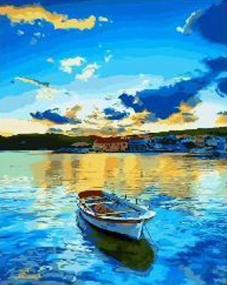 Diamentowa Mozaika Morze , Łódka Błękity 30x40