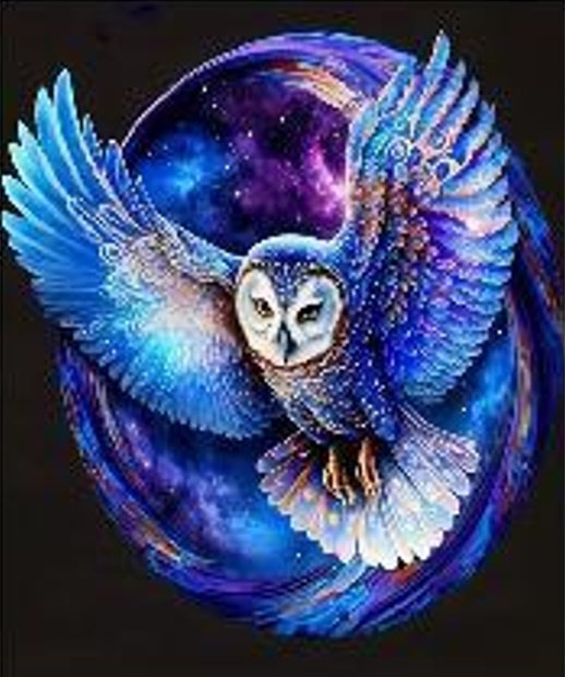 Diamentowa Mozaika Sowa W Locie Na Tle Gwiazd 30x40