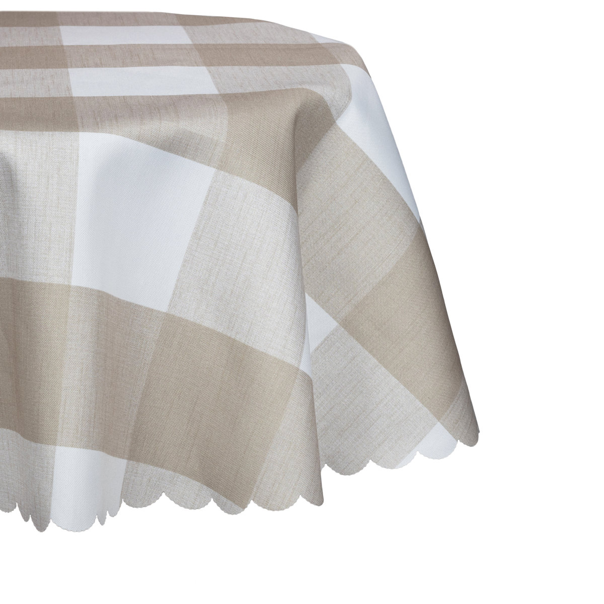 Okrągły obrus w kratę beżowy śr. 150 cm w koło
