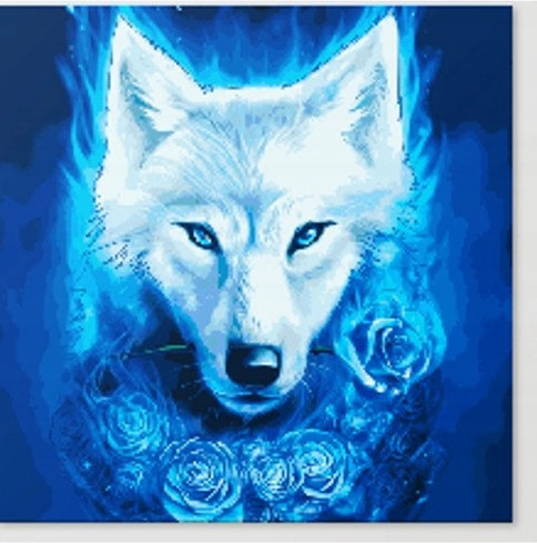 Diamentowa Mozaika Wilk Z Różami Magiczny 30x40