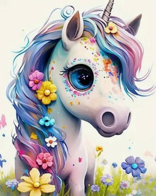 Diamentowa mozaika Jednorożec z kwiatami w grzywie 30x40cm 2000148 Norimpex