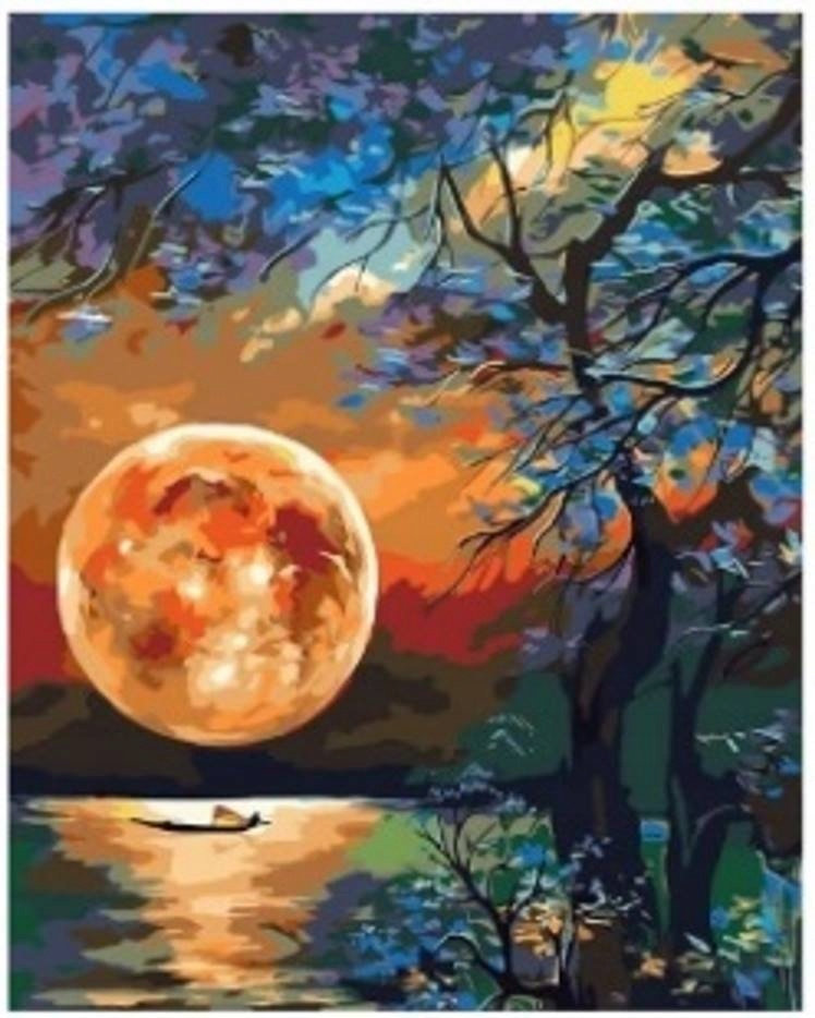 Diamentowa Mozaika Księżyc Nad Jeziorem Żółty 30x40
