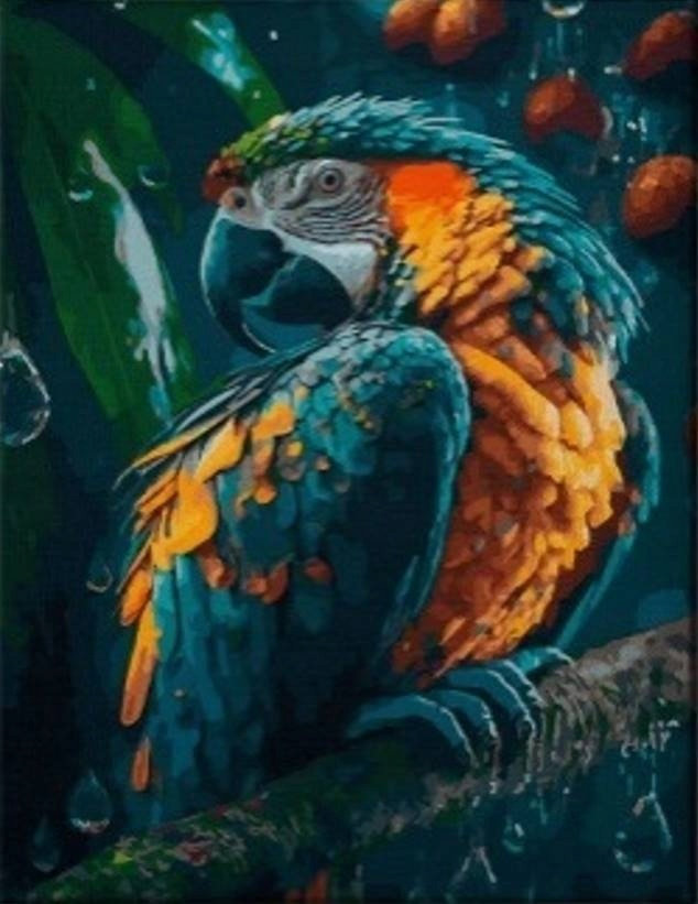 Diamentowa Mozaika Papuga Niebieska Na Gałęzi  30x40