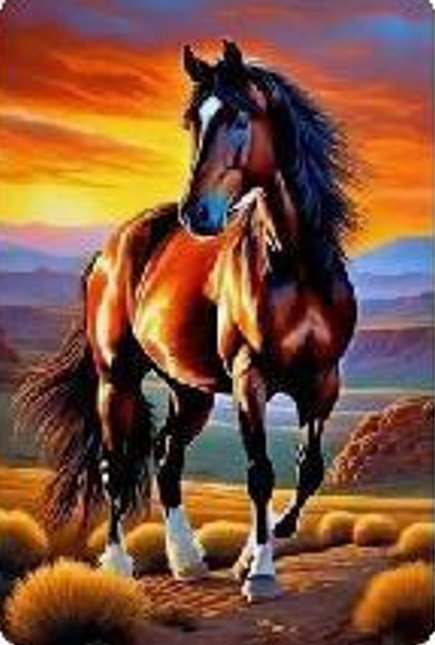 Diamentowa Mozaika Koń Na Tle Zachodzącego Słońca 30x40