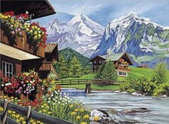 Diamentowa Mozaika Domki W Górach Nad Potokiem 30x40