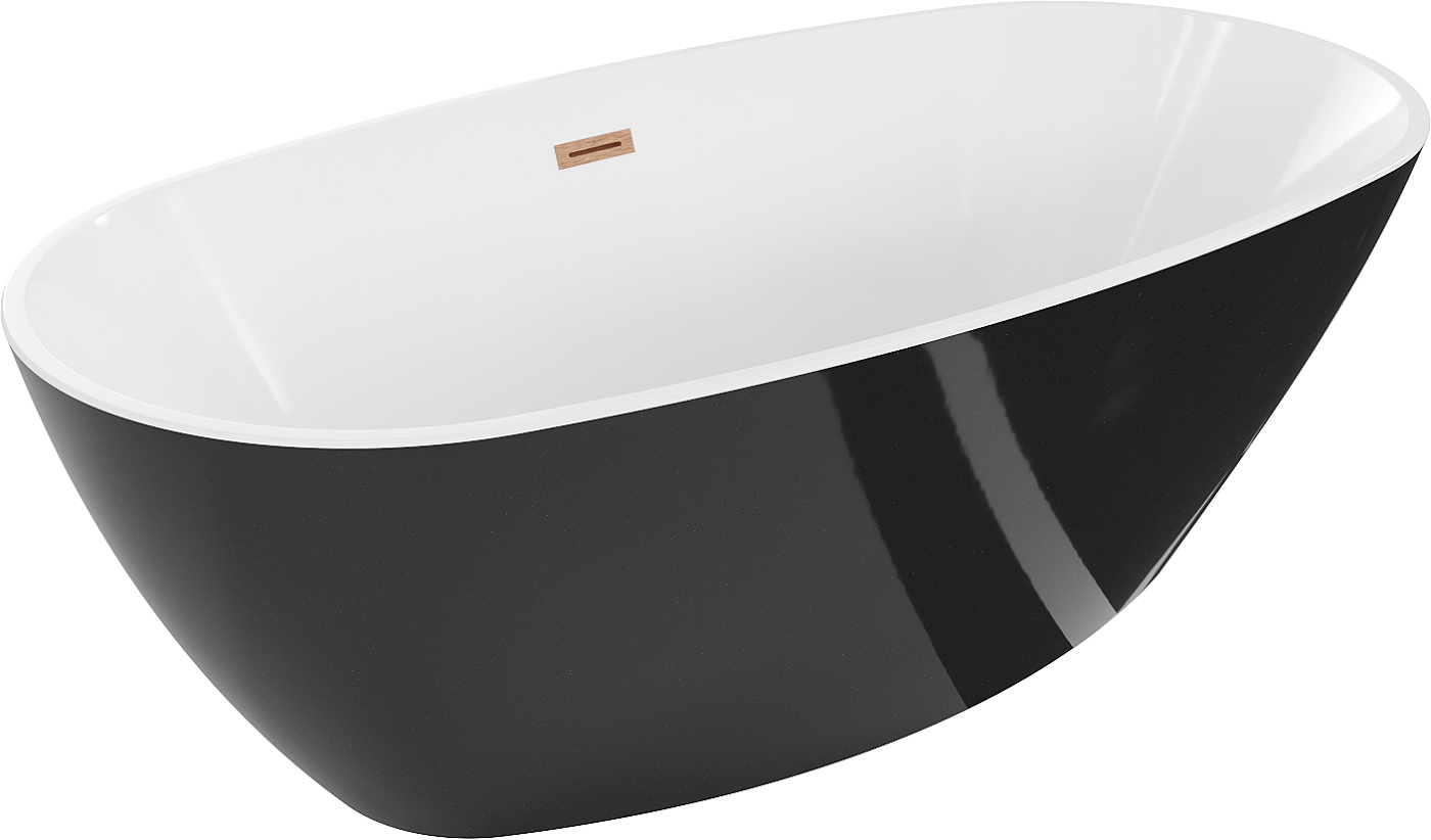Mexen Eris wanna wolnostojąca 155 x 80 cm, biała/czarna, przelew miedź szczotkowana - 53441558075-65