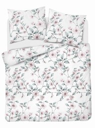 Detexpol Pościel satynowa 220x200 biała miętowa kwiaty 4915 A Home Satin 80