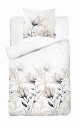 Detexpol Pościel satynowa 140x200 biała beżowa kwiaty 4913 A z jedną poszewką Home Satin 80