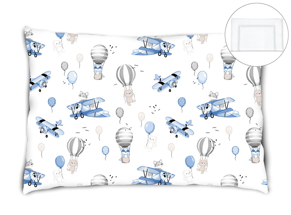 Poduszka z poszewką na suwak 40x60 cm BAWEŁNA 100% SAMOLOTY BŁĘKIT