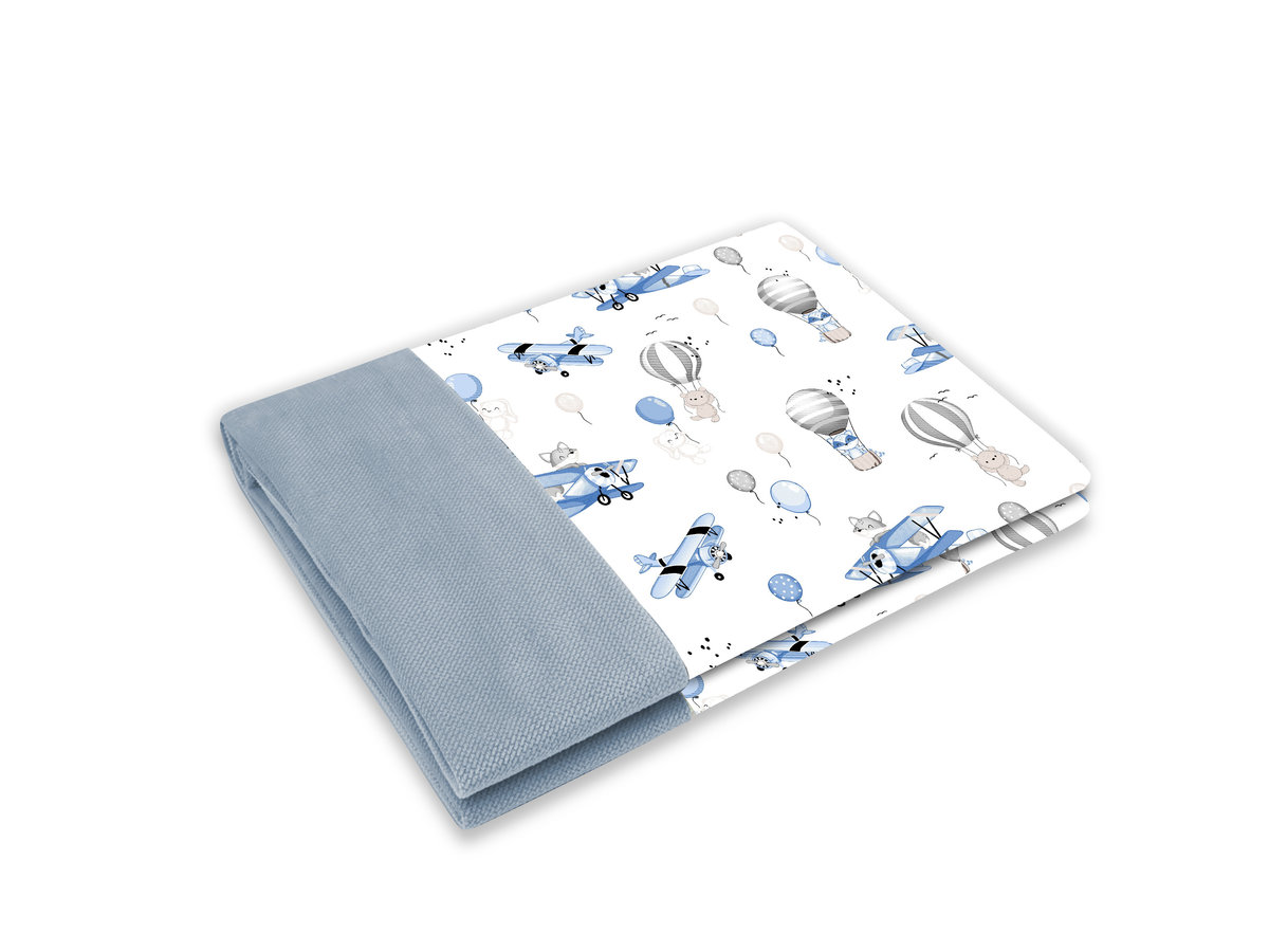 Kocyk 75x100 cm SAMOLOTY BŁĘKIT + VELVET JEANS