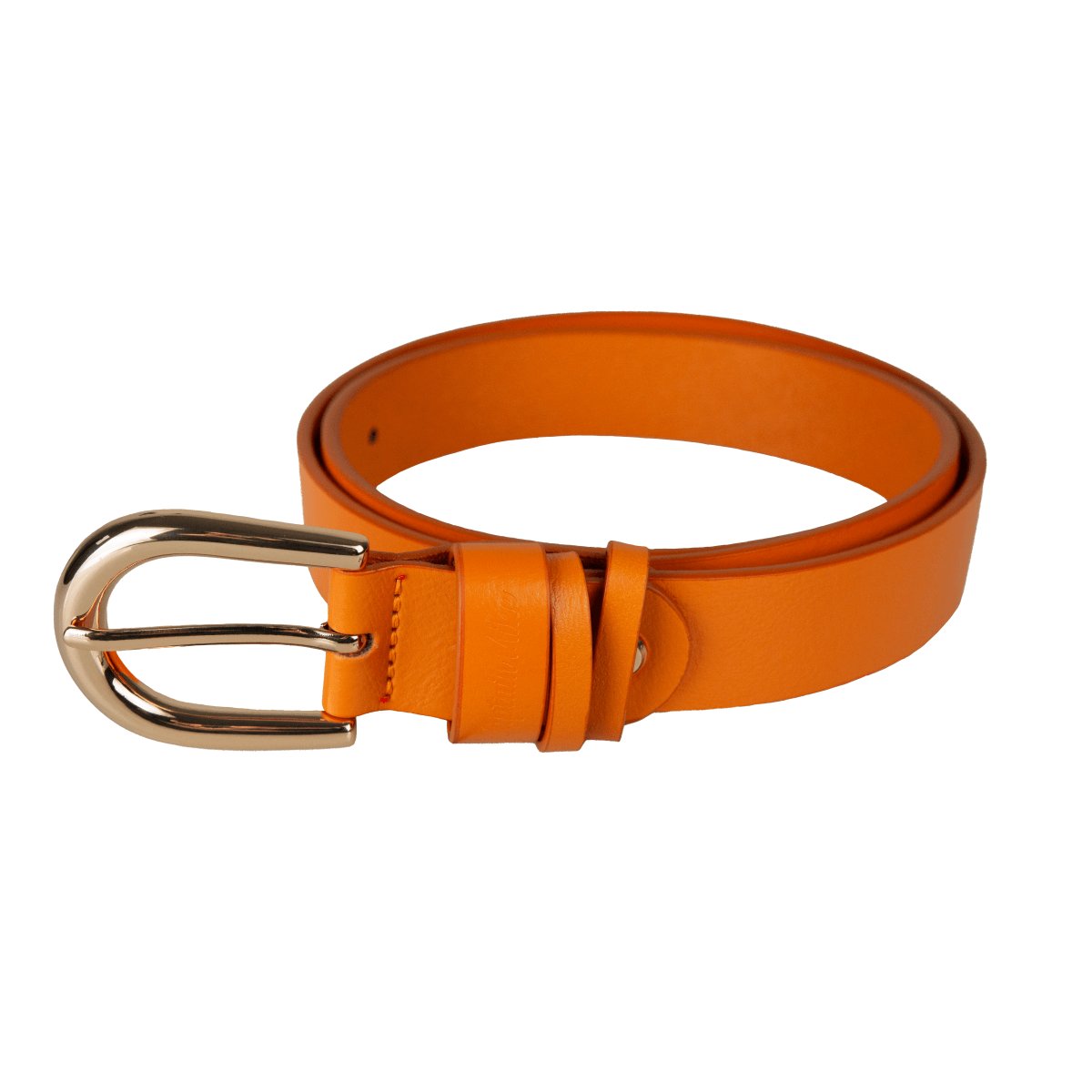 Skórzany pasek damski do spodni, klasyczny, pomarańczowy 90 cm