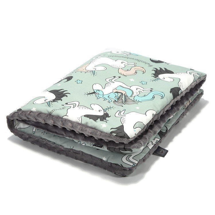 LA MILLOU CIEPŁY KOCYK MINKY - L - UNICORN RAINBOW KNIGHT GREY