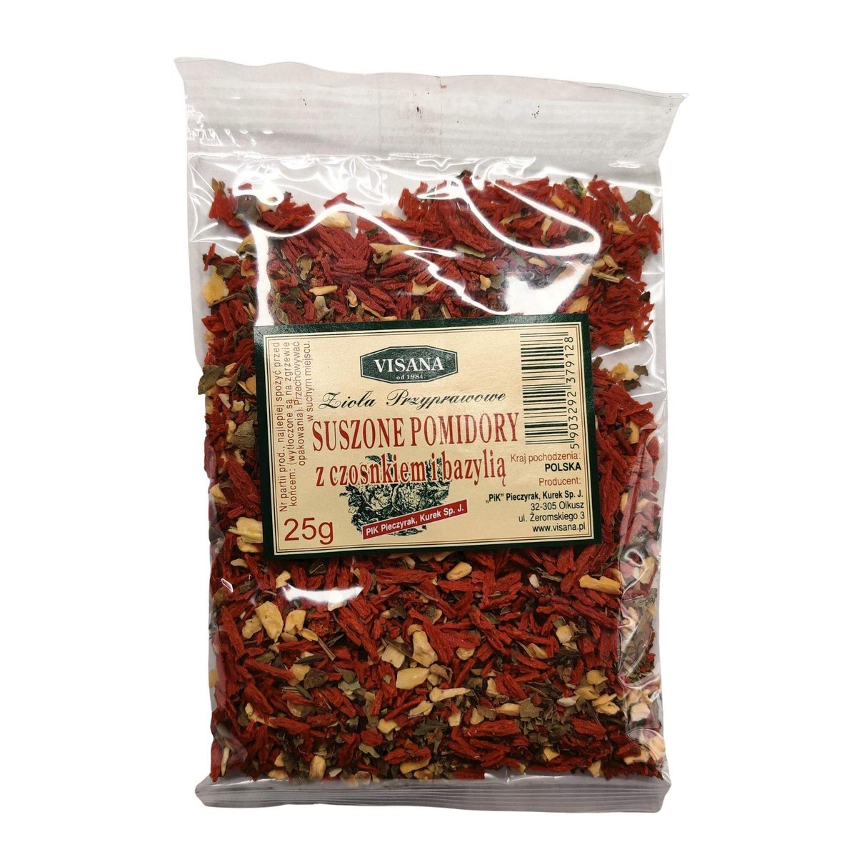 Suszone pomidory z czosnkiem i bazylią 25 g - Visana