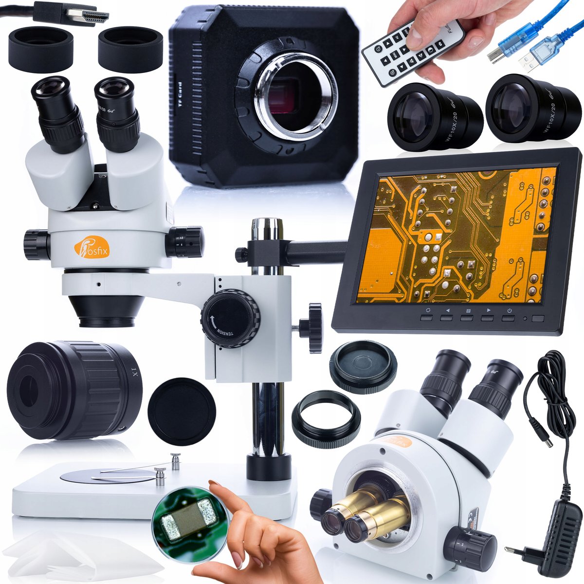 Rosfix Zestaw mikroskopowy Mercury Pro MSMP-T-PS1 +kamera ORION Pro KMOP-HDMI-USBI Seria Plantes PRO+uchwyt do wyświetlacza 196mm+wyświetlacz 8