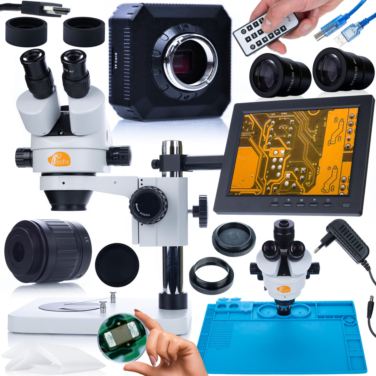 Rosfix Zestaw mikroskopowy Mercury Pro MSMP-T-PS1 +kamera ORION Pro KMOP-HDMI-USBI Seria Plantes PRO+silikonowa mata 480x320mm+uchwyt z wyświetlacze..