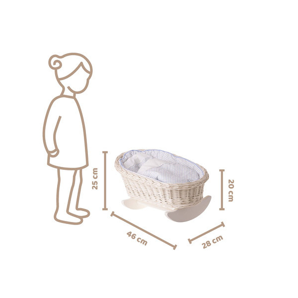 Bujane ŁÓŻECZKO KOŁYSKA Z WIKLINY DLA LALEK Z POŚCIELĄ 46X28 H 20/25 CM-uniwersalny