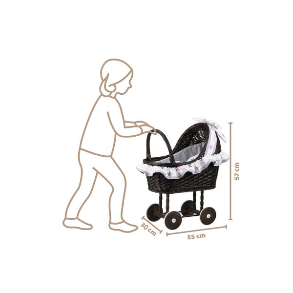 LULU WIKLINOWY WÓZEK DLA LALEK Z POŚCIELĄ 55X30 H57 CM