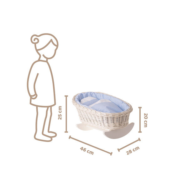 Bujane ŁÓŻECZKO KOŁYSKA Z WIKLINY DLA LALEK Z POŚCIELĄ 46X28 H 20/25 CM-uniwersalny
