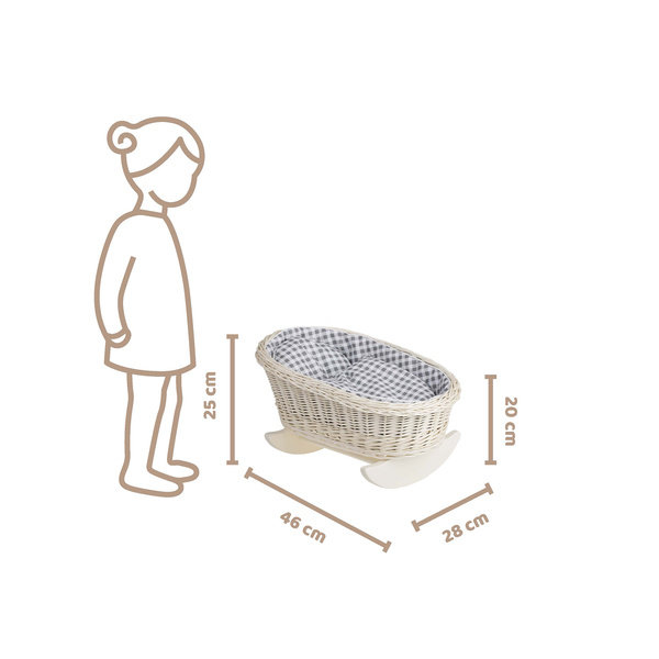 Bujane ŁÓŻECZKO KOŁYSKA Z WIKLINY DLA LALEK Z POŚCIELĄ 46X28 H 20/25 CM-uniwersalny