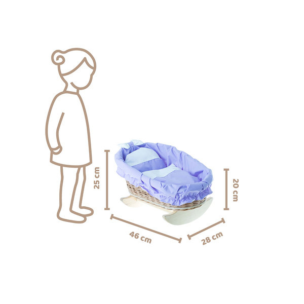 Bujane ŁÓŻECZKO KOŁYSKA Z WIKLINY DLA LALEK Z POŚCIELĄ 46X28 H 20/25 CM