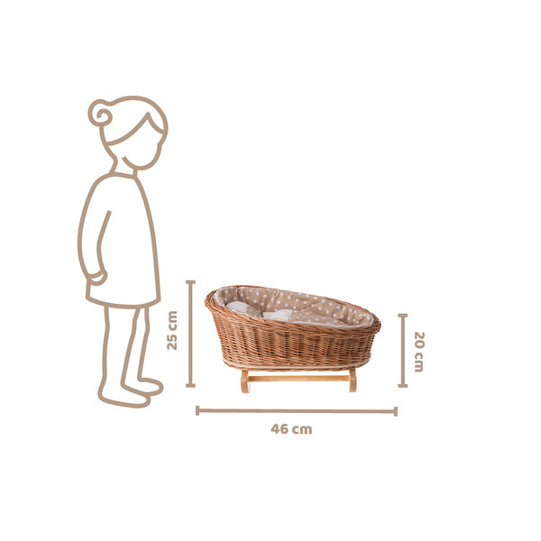BUJANE ŁÓŻECZKO KOŁYSKA Z WIKLINY DLA LALEK Z POŚCIELĄ 46X28 H 20/25 CM