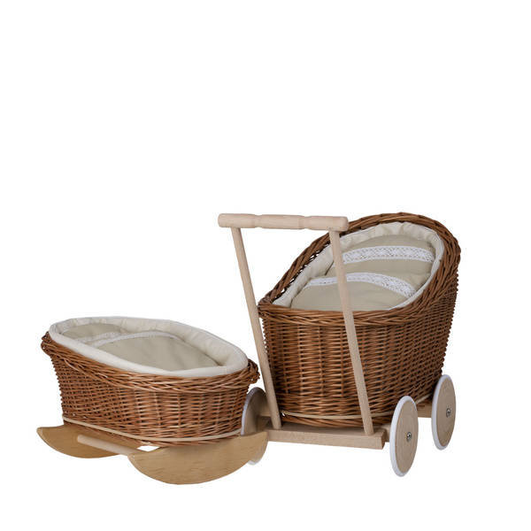 ZESTAW WIKLINOWY DLA LALEK Z BEŻOWYM OBSZYCIEM 46x30 H20/26 /  48x28 H46 CM