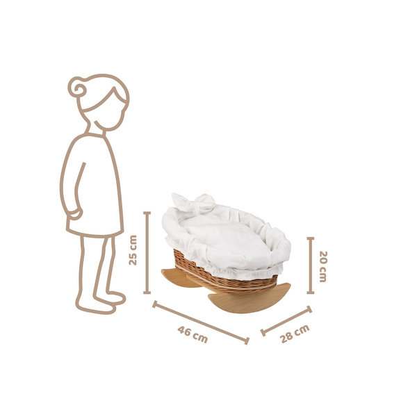 Bujane ŁÓŻECZKO KOŁYSKA Z WIKLINY DLA LALEK Z POŚCIELĄ 46X28 H 20/25 CM