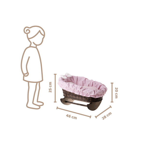 BUJANE ŁÓŻECZKO KOŁYSKA Z WIKLINY DLA LALEK Z POŚCIELĄ 46X28 H 20/25 CM
