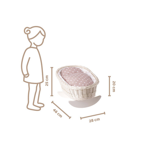 BUJANE ŁÓŻECZKO KOŁYSKA Z WIKLINY DLA LALEK Z POŚCIELĄ 46X28 H 20/25 CM-uniwersalny