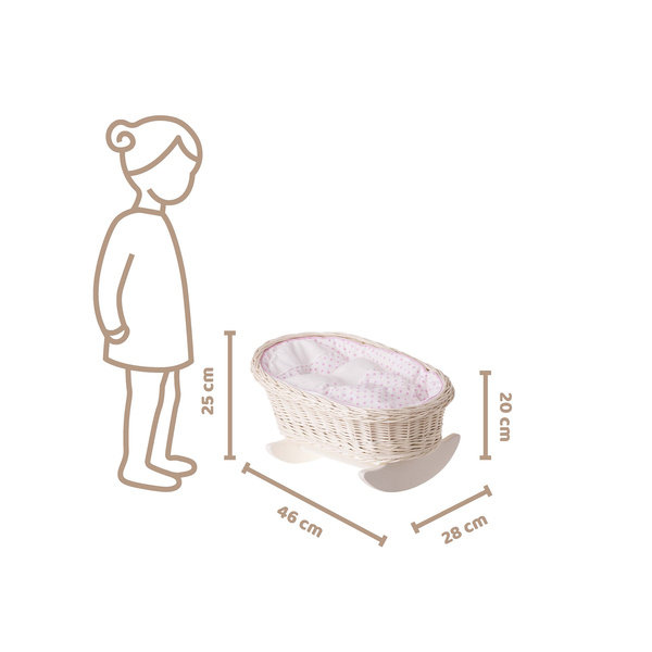 BUJANE ŁÓŻECZKO KOŁYSKA Z WIKLINY DLA LALEK Z POŚCIELĄ 46X28 H 20/25 CM-uniwersalny