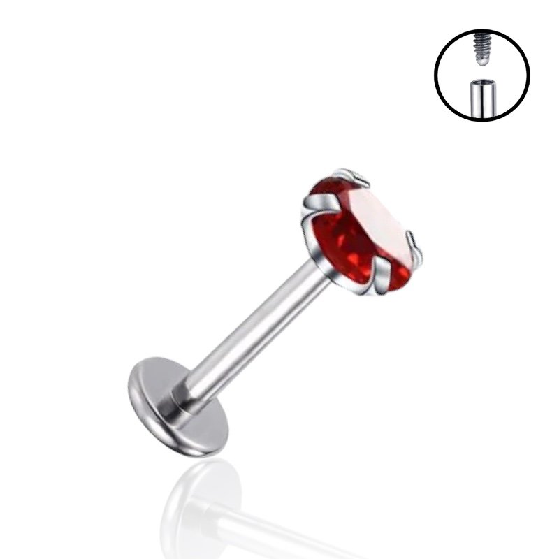 Tytanowy Labret z czerwoną cyrkonią 1,2/8/3