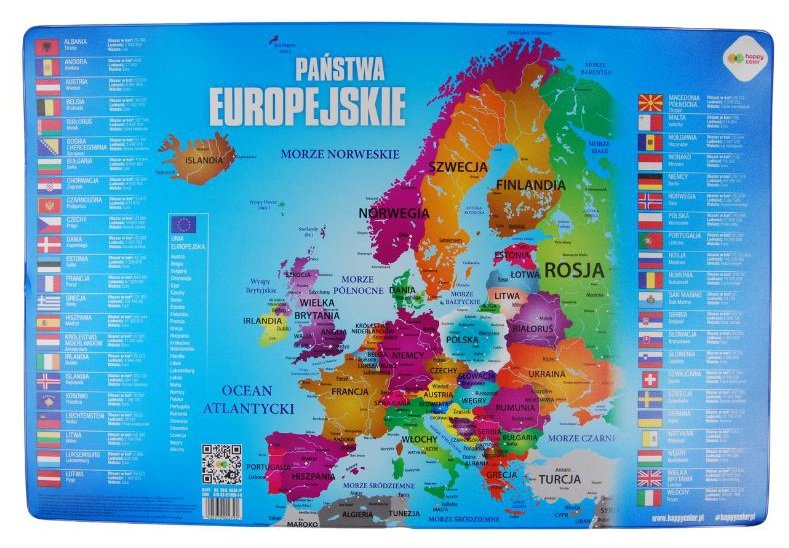 Podkładka na biurko oklejana Mapa Europy Państwa Europejskie Happy Color