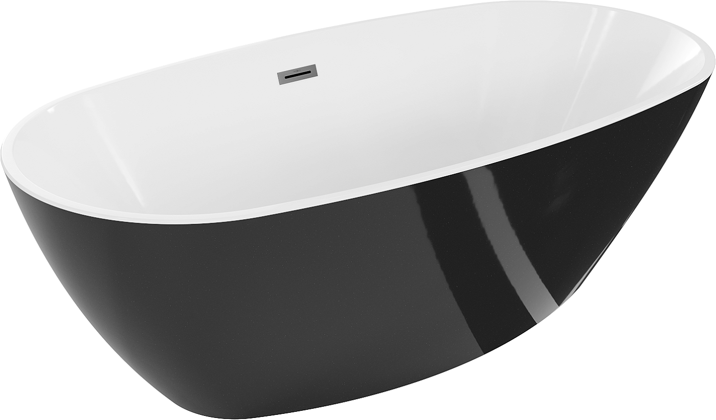 Mexen Eris wanna wolnostojąca 180 x 80 cm, biała/czarna, przelew gun metal szczotkowany - 53441808075-95