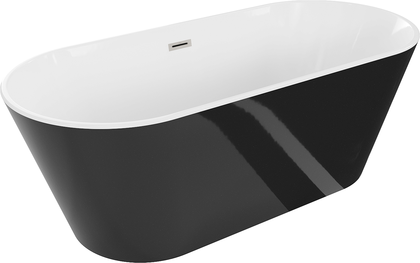 Mexen Flavia wanna wolnostojąca 160 x 75 cm, biała/czarna, przelew nikiel szczotkowany - 54031608075-97