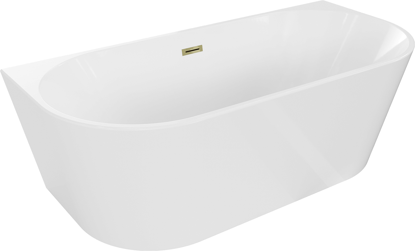 Mexen Oval wanna wolnostojąca przyścienna 140 x 75 cm, biała, przelew złoty - 52671407500-50