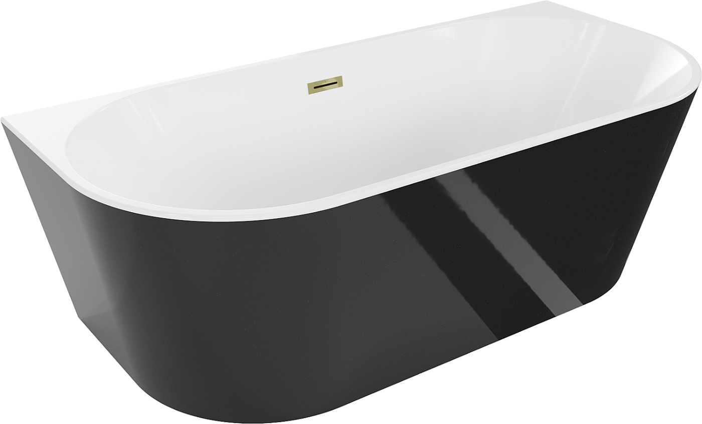 Mexen Oval wanna wolnostojąca przyścienna 180 x 80 cm, biała/czarna, przelew złoty - 52671808075-50