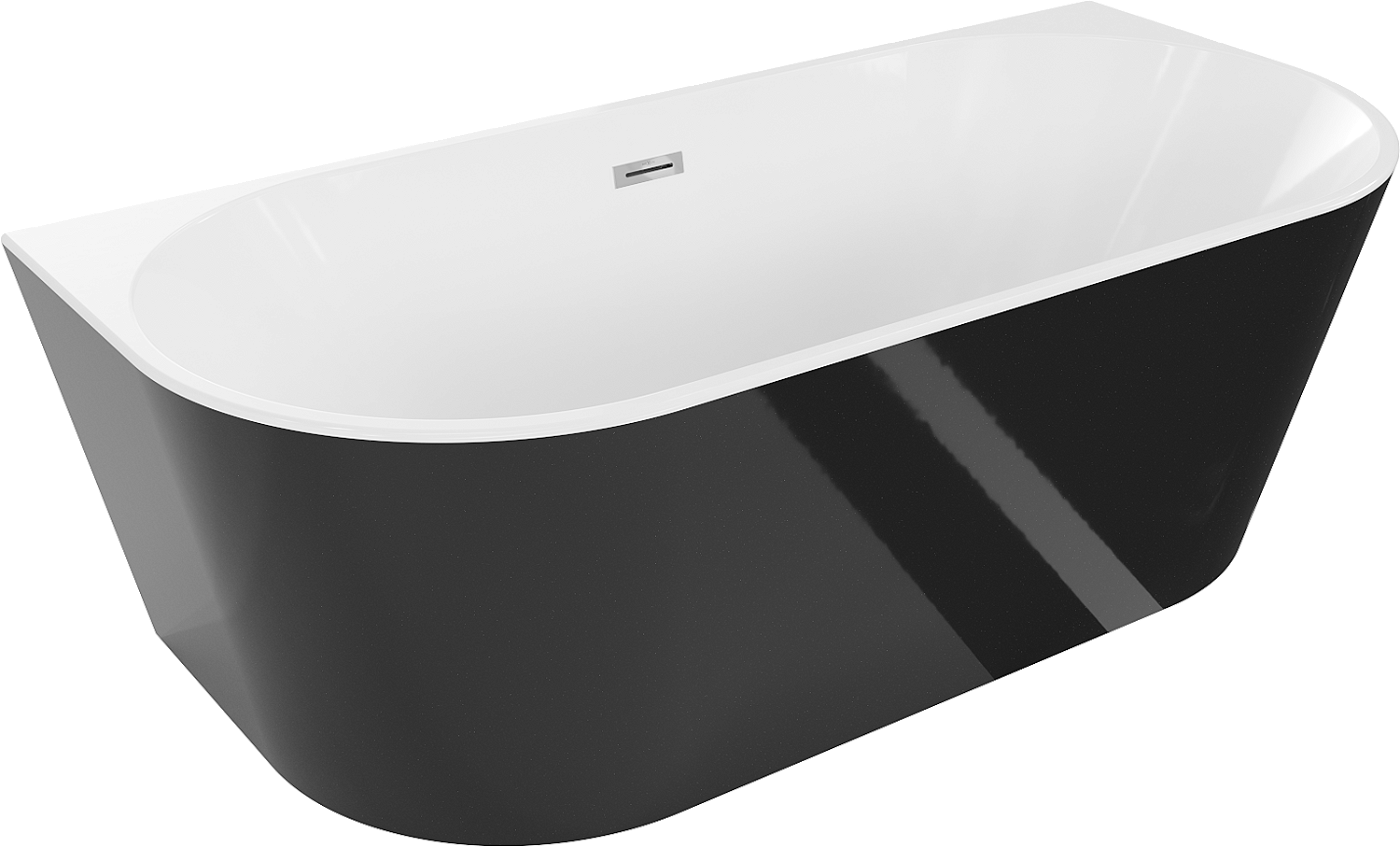 Mexen Oval wanna wolnostojąca przyścienna 150 x 75 cm, biała/czarna, przelew chrom - 52671507575-01