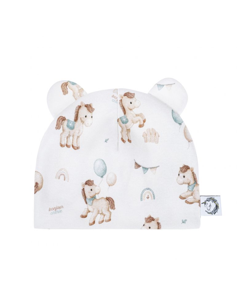 Bonjour Cherie Czapeczka niemowlęca bawełna organiczna Koniki, Rozmiar: 62