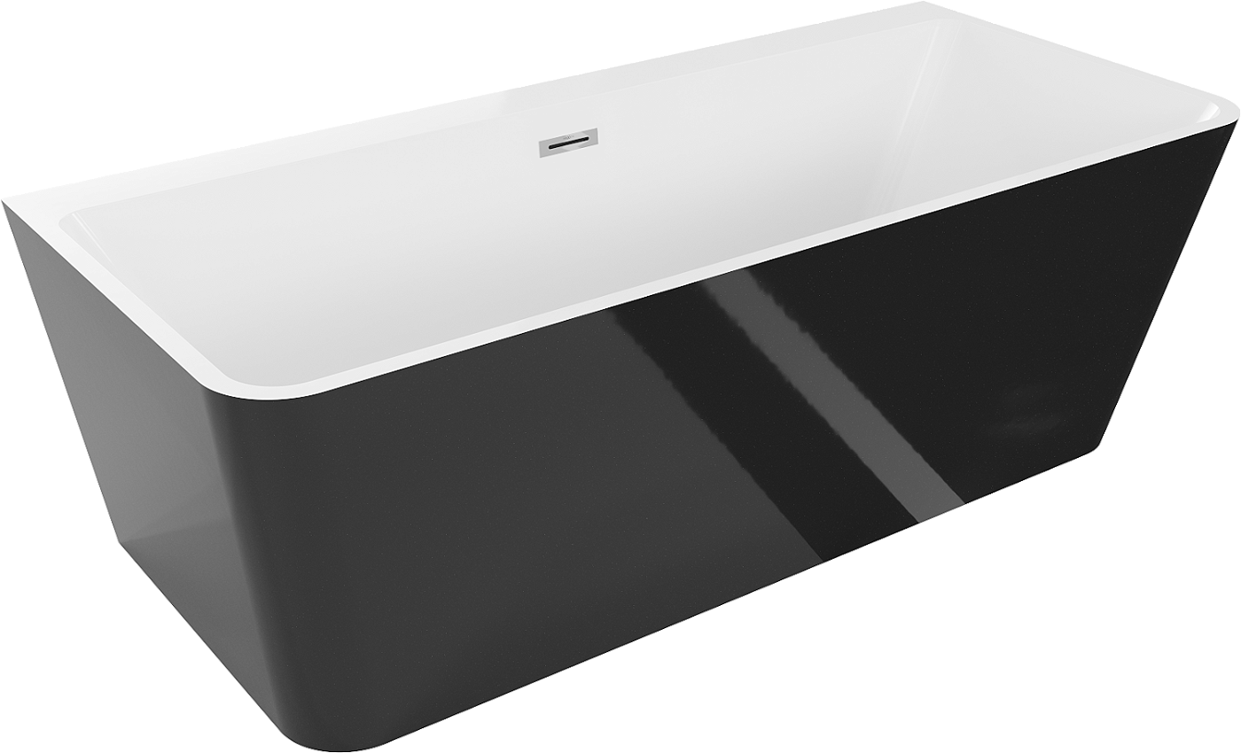 Mexen Volta wanna wolnostojąca przyścienna 150 x 75 cm, biała/czarna, przelew chrom - 51131507575-01