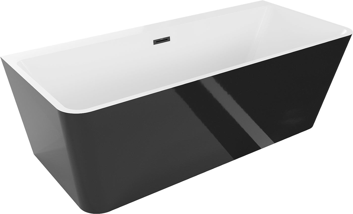 Mexen Volta wanna wolnostojąca przyścienna 150 x 75 cm, biała/czarna, przelew czarny - 51131507575-70