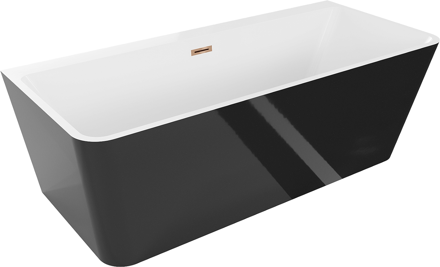 Mexen Volta wanna wolnostojąca przyścienna 170 x 75 cm, biała/czarna, przelew różowe złoto - 51131707575-60